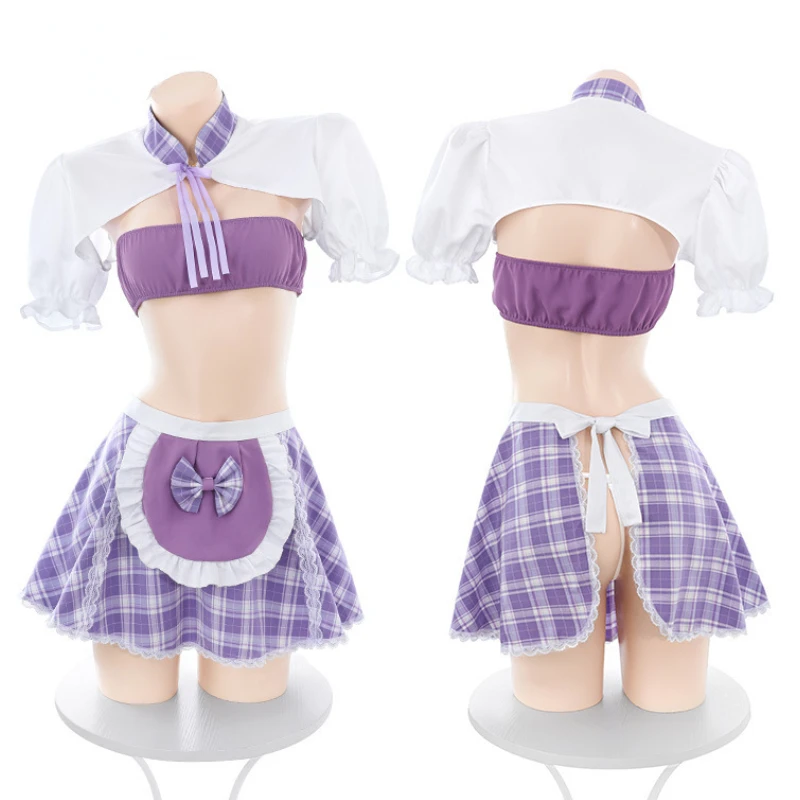 Anime Chinese Doll Uniform Cosplay Costume Maid Skirt Set Role Play Outfits Cute Girl Plaid JK Skirt Game Nightdress Underwear