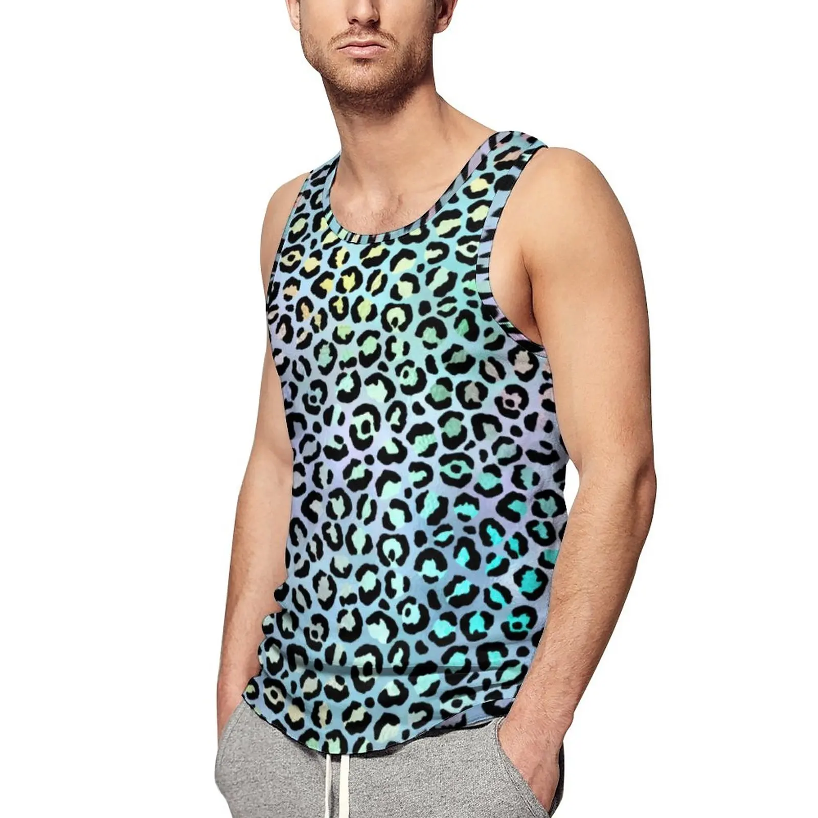 

Green Leopard Tank Top Man's Green Leopard Tops Beach Custom Gym Muscle Oversize Sleeveless Vests Men's Clothing Trend Male Top