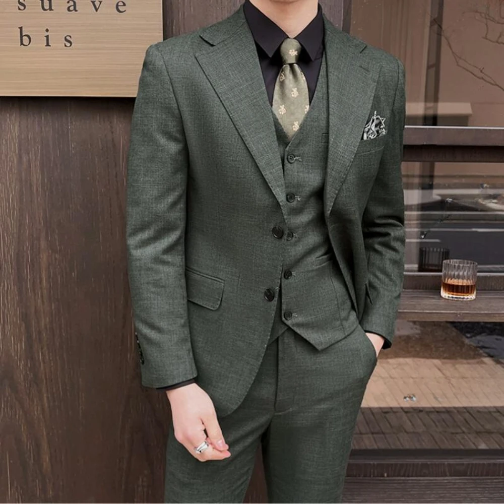 2024 New Luxury Men High-end Suit Formal Groom Wedding Tuxedo Mens Work Party Slim Fit Suit 3 Piece( Jacket + Vest + Pants )