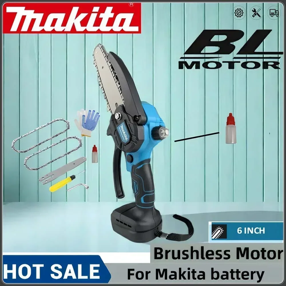 Makita New 6-inch oil pot brushless chain saw cordless mini handheld trimming saw woodworking chainsaw