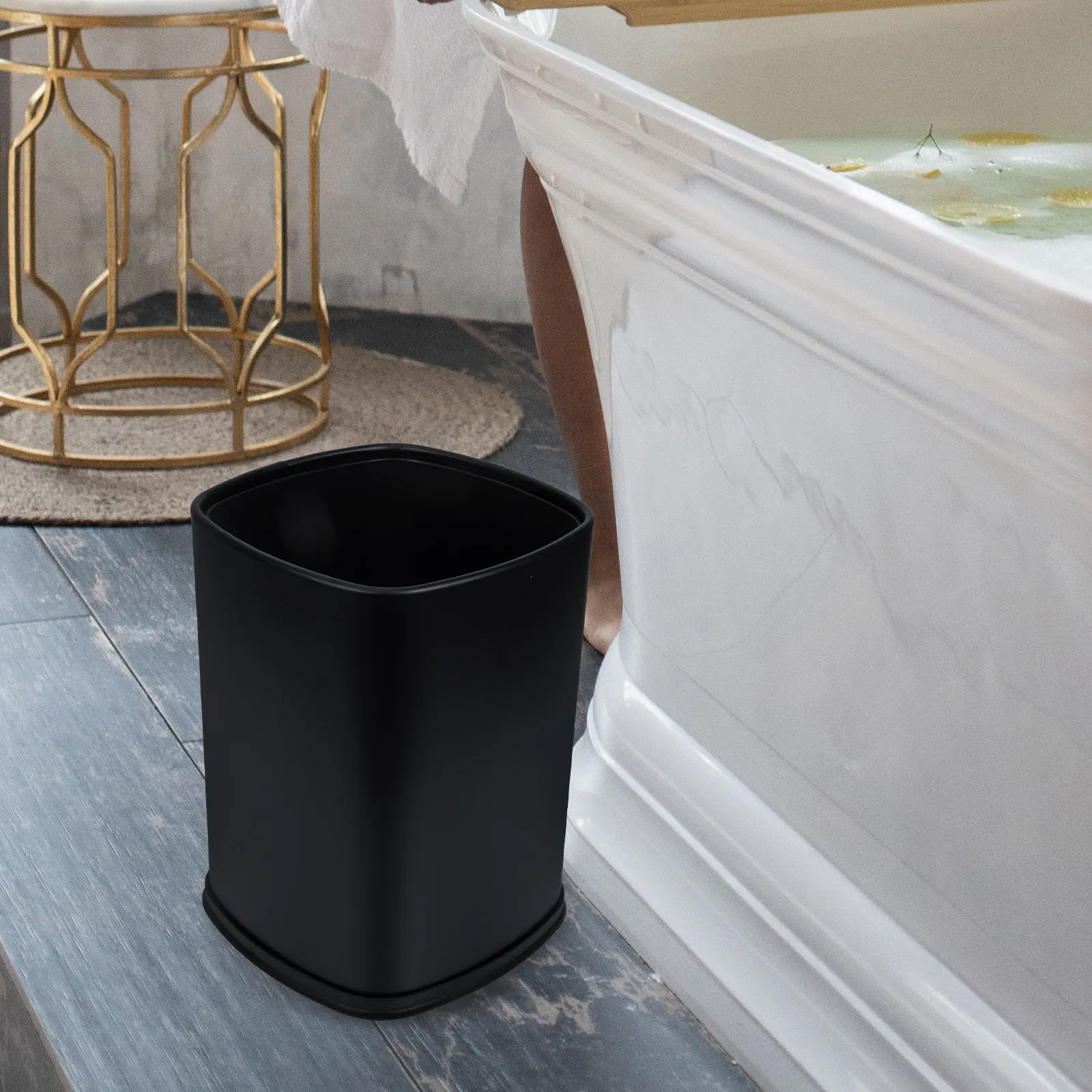 

Stainless Steel Garbage Bin Square Design Lidless Waste Paper Basket Metal Waste Bin Home Office Use Stable Non-Dump Base