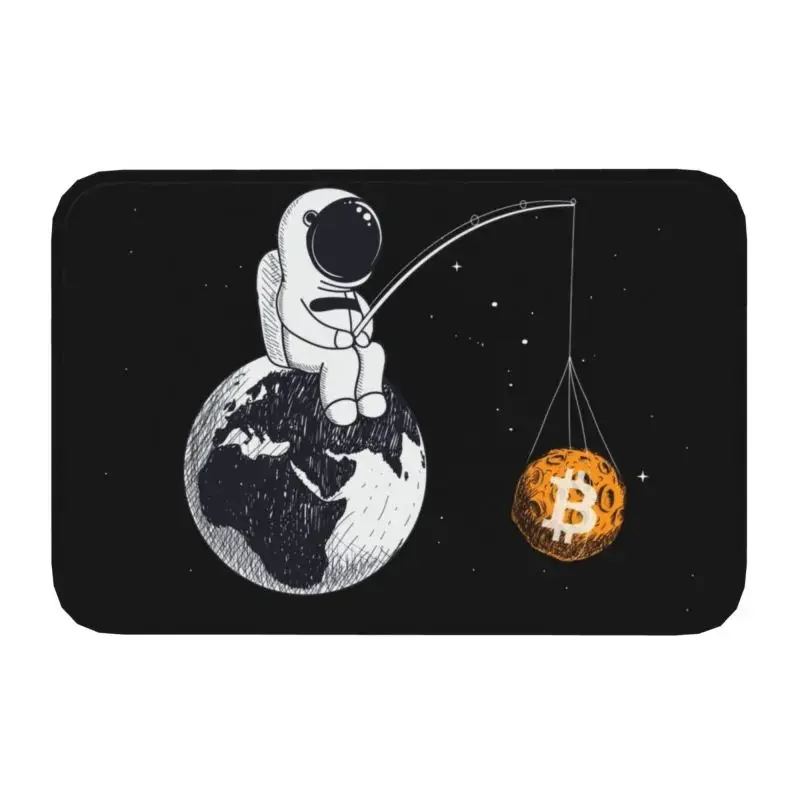 Bitcoin Astronaut Fishing Front Floor Door Entrance Mats Outdoor BTC Hodl Space Cryptocurrency Kitchen Doormat Toilet Carpet Rug