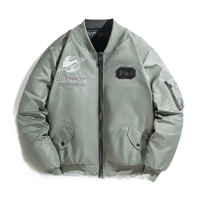 

Autumn Winter Men's Cotton Padded Baseball Collar Flight Jaet Double-Sided Wear Embroidered Trendy Brand Outerwear Coat