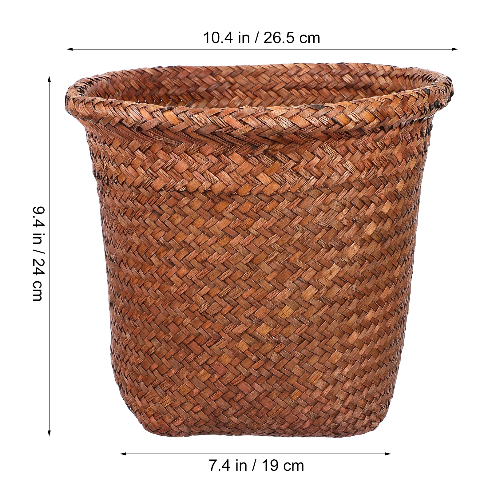 

Natural Wicker Waste Basket Home Office Large Garbage Can Smooth Edges Easy Storage Round Trash Container Household Paper Bin