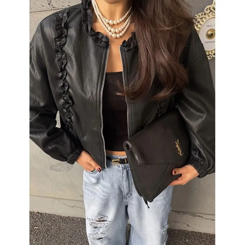 Coat Splicing Short Coat Round Neck 2026 New Loose Fashion Jacket Top Spring and Autumn High-end