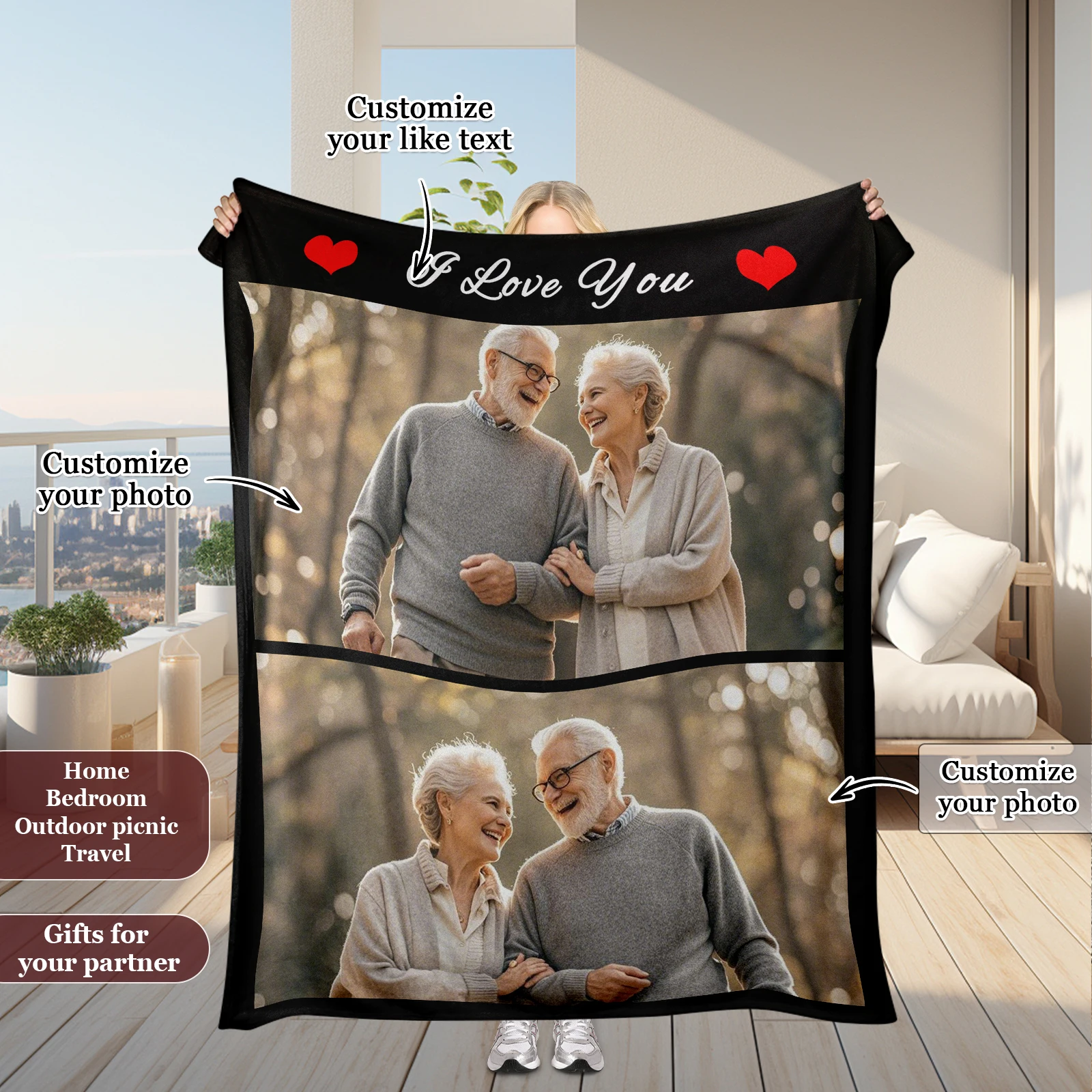 Customized Blanket Exclusive Happy Moments Sweet Stroll with Partner In Hand Creative Gift For Partner Sofa Bedroom Available