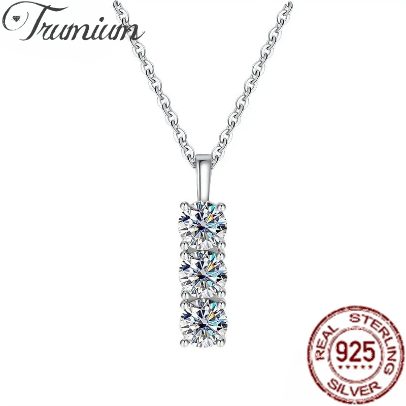 

Trumium 1.5ct D Color Real Moissanite Diamond Necklaces for Women 3 Round Stone S925 Sterling Silver Pendant Luxury Fine Jewelry