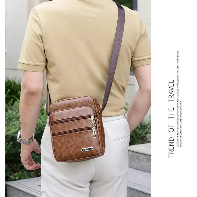 PU Leder männer Umhängetasche Retro Multi-Schicht Große-kapazität männer Umhängetasche Schulter Tasche Mann Handtasche reise Rucksack – Detail 11