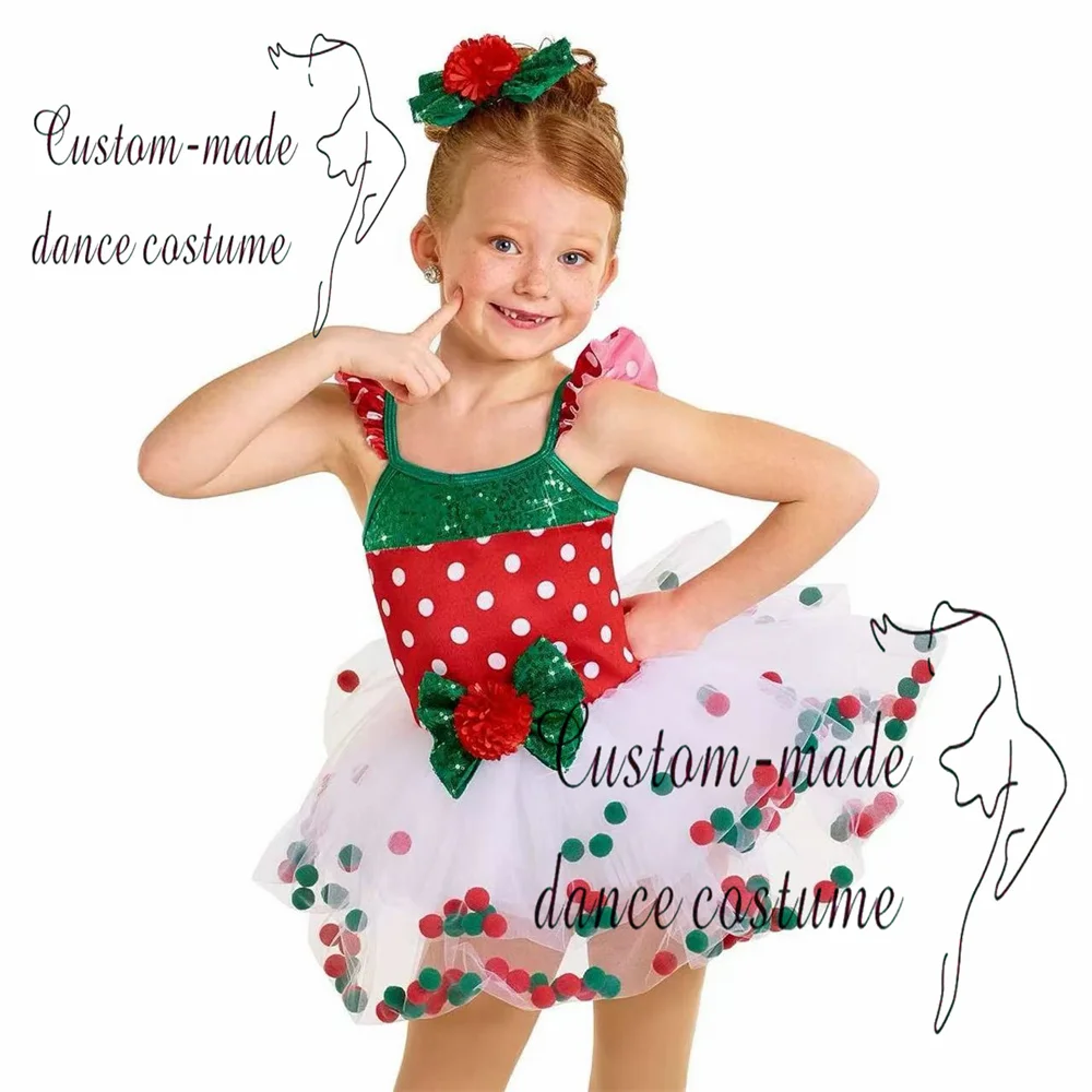

Hairbow Included! Adorable & White Polka Dots Dress Cute Dance Costume for Girls