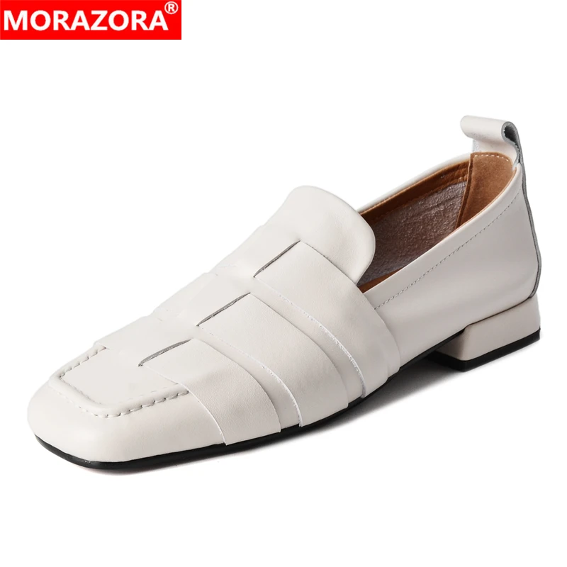 MORAZORA Plus Size 34-43 New Genuine Leather Shoes Women Flats Slip On Weave Flat Shoes Spring Summer Ladies Casual Dress Shoes