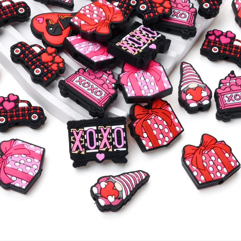 5Pcs Valentine's Day Themed Silicone Beads Pacifier Chain Making Bead For DIY Baby Jewelry Bead Bracelet Pendant Bead Accessory