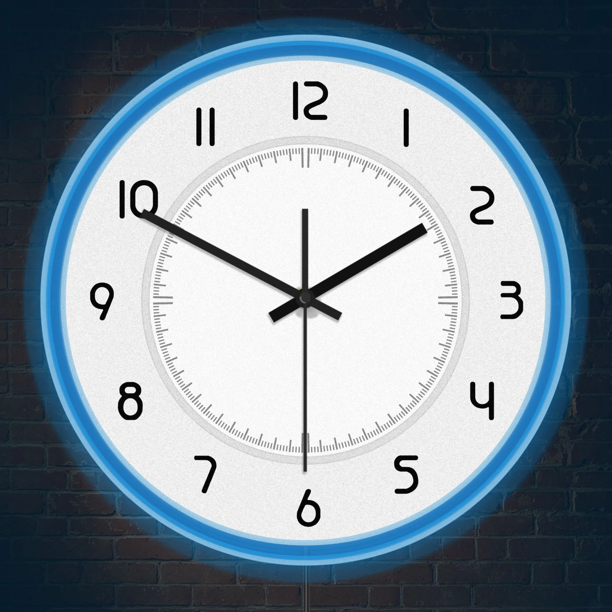 Minimalist White Scale Dial LED Neon Night Light Wall Clock Silent Quartz Non Ticking Movement For Office Bedroom Living Room