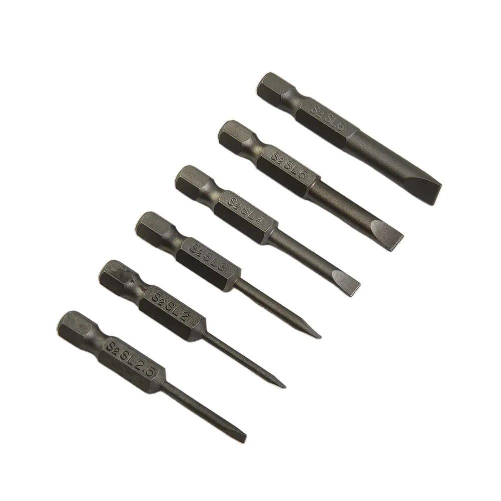 

6-piece Magnetic Flat Head Screwdriver Bits Set High Quality Alloy Steel 50mm Length Slotted Tip 20-60mm Size Range