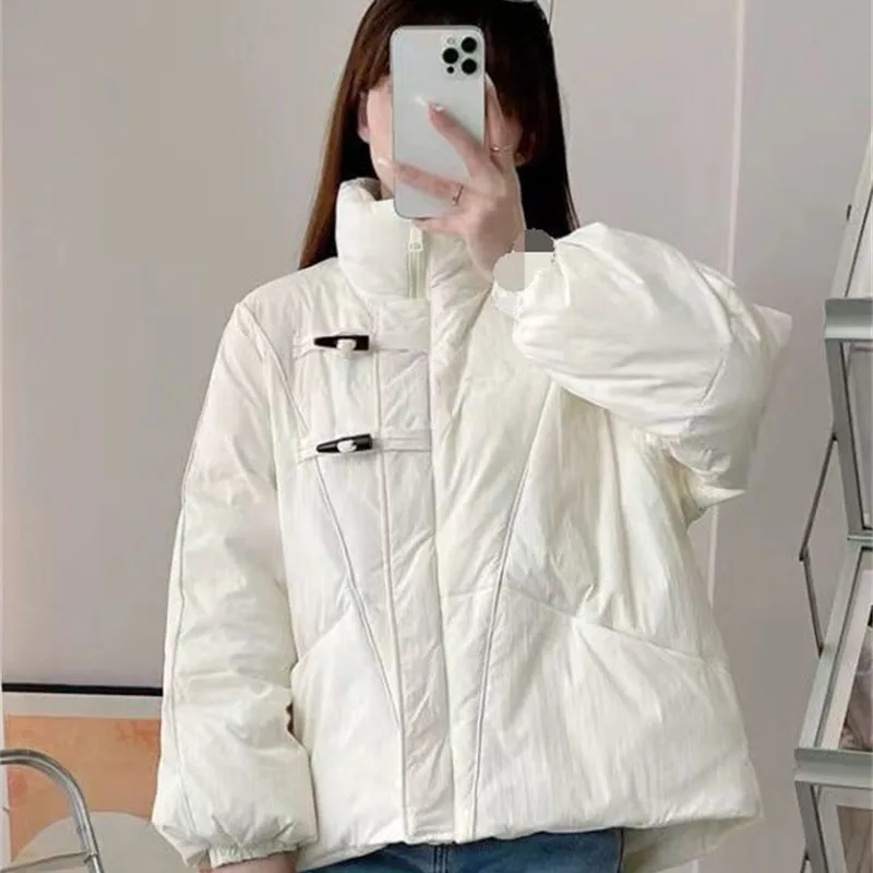 

2025 Women Fashion Puffer Outwear Autumn Winter Ladies Stand Collar Down Cotton Coat Korean Femme High-end Cotton Padded Jacket