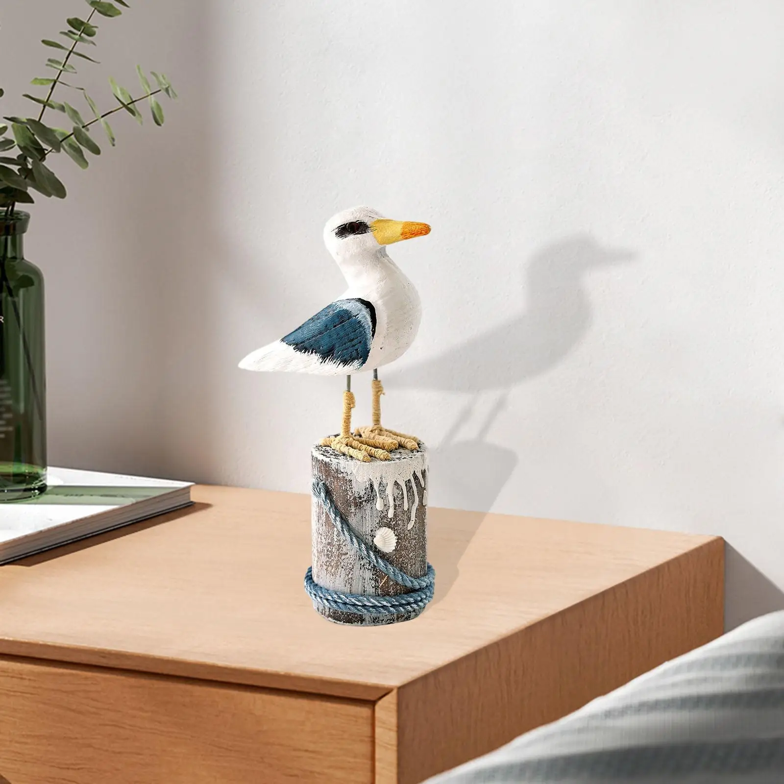 Seagull Statue with Base Nautical Decor Mediterranean Sea Bird Figurine Bird Sculpture Desktop Ornament for Bookshelf Entrance