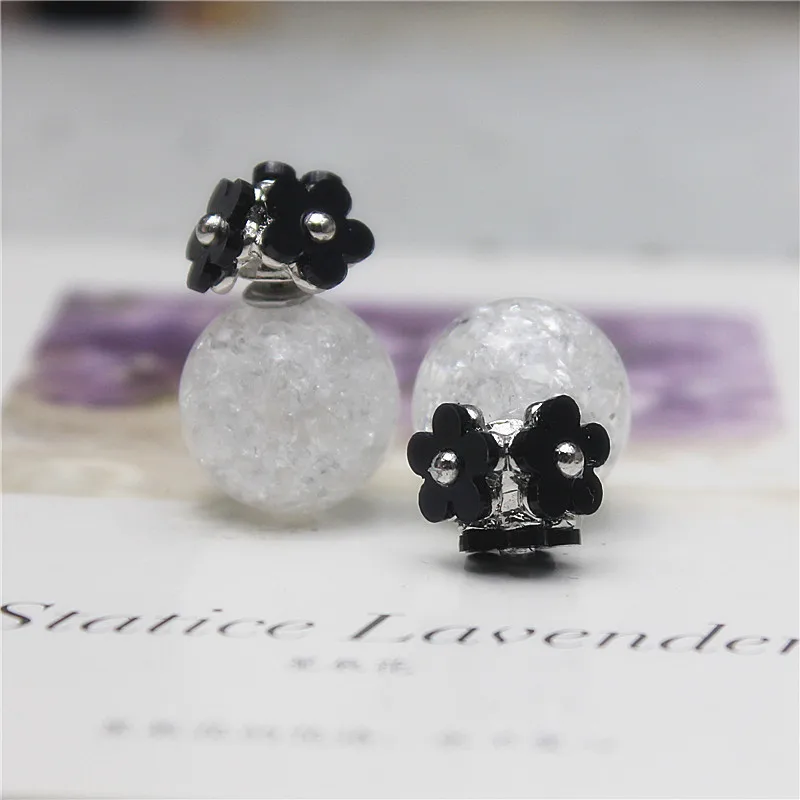 Korean Fashion Jewelry Three Flowers Ice Cracked Colorful Beads Front and Back Double-sided Earrings for Women Girl Accessories