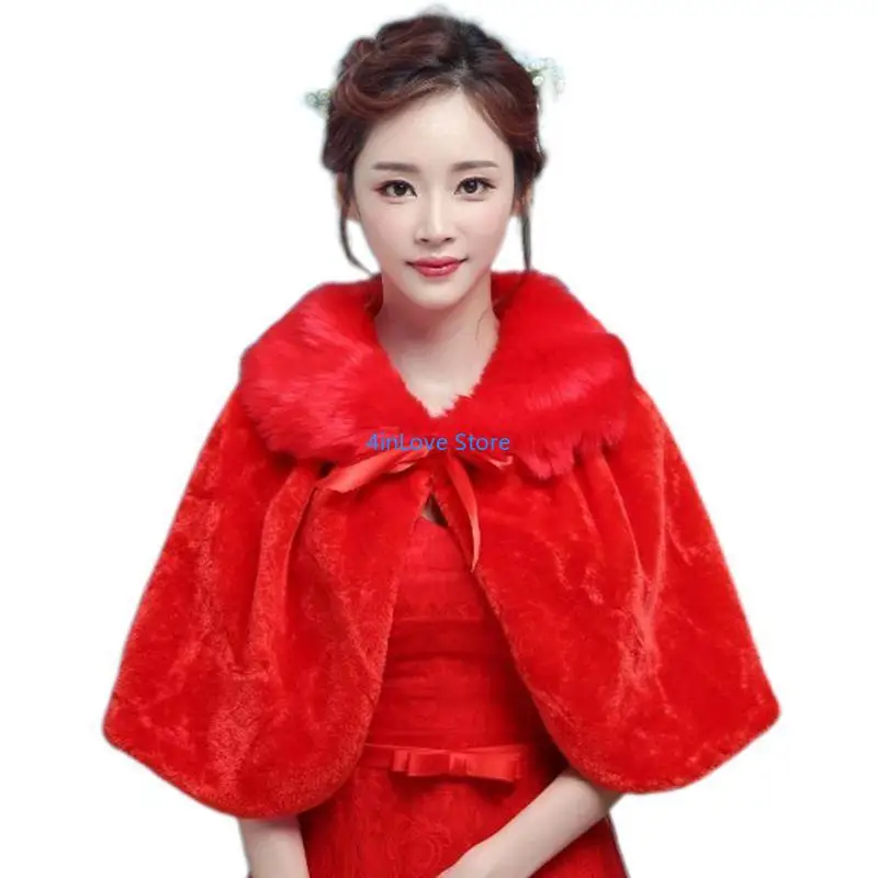 T4MD Womens Winter Thicken Plush Wrap Stole Elbow Length Wedding Bridal Shawl Cape Wa image 5