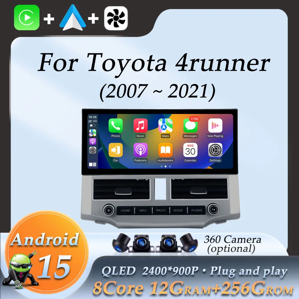 

Car Radio Video Multimedia Audio Player for Toyota 4runner 2007 - 2021 Wireless CarPlay DSP Stereo GPS Navigation Bluetooth WiFi