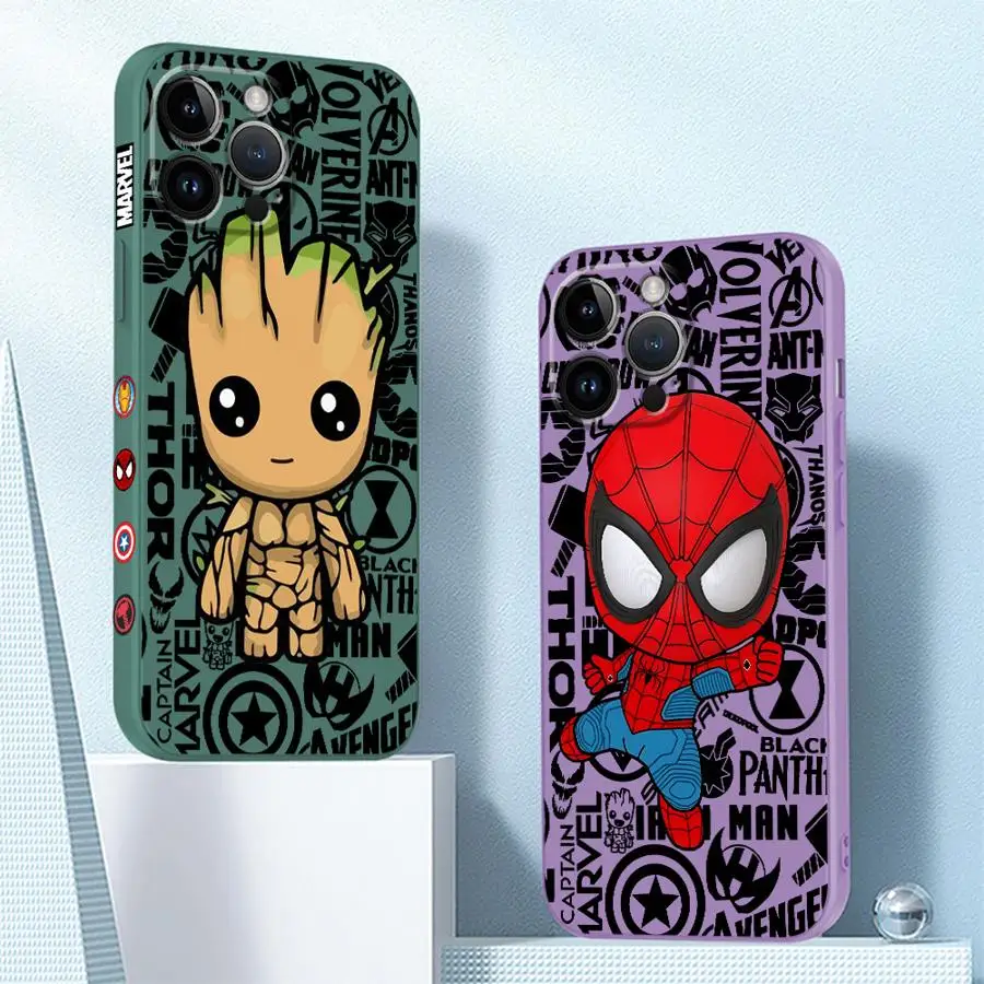 Marvel Groot Spiderman Phone Case for Apple iPhone 15 16 Pro XS Max 13 14 Plus XR SE 7 8 12 11 Pro plus Matte