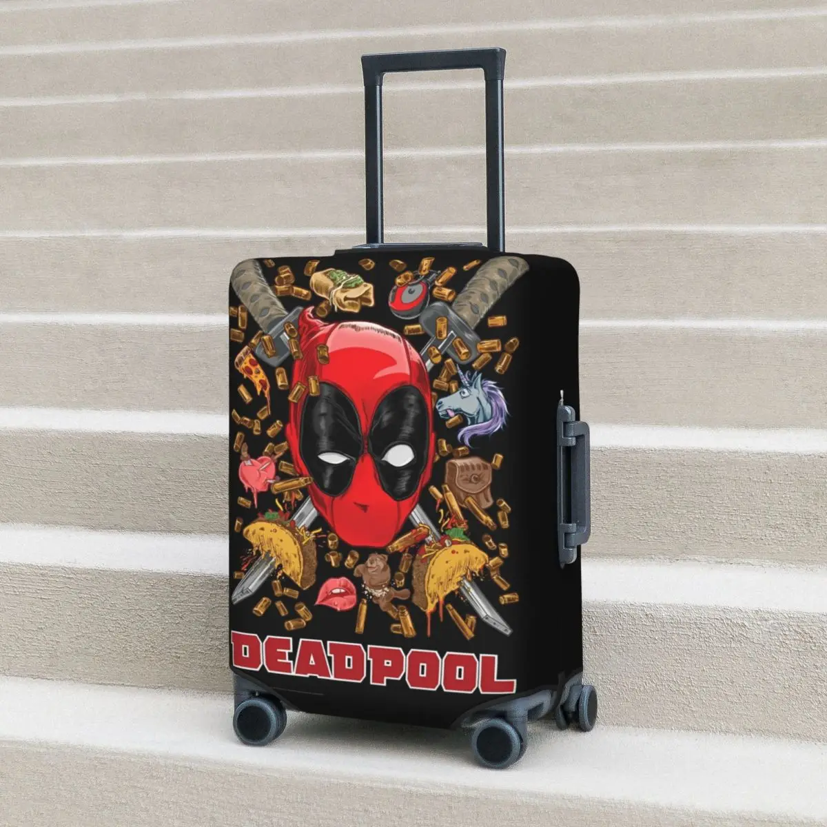 Funda de maleta de Deadpool de dibujos animados, suministros de equipaje, Strectch de vuelo, protección de viaje