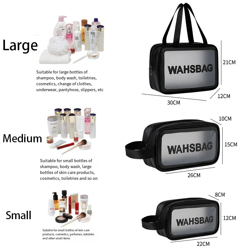 Travel Wash Bag Large Capacity Transparent Dry Wet Separation Double layer Bag Frosted PU Portable Handheld Bath Storage Bags