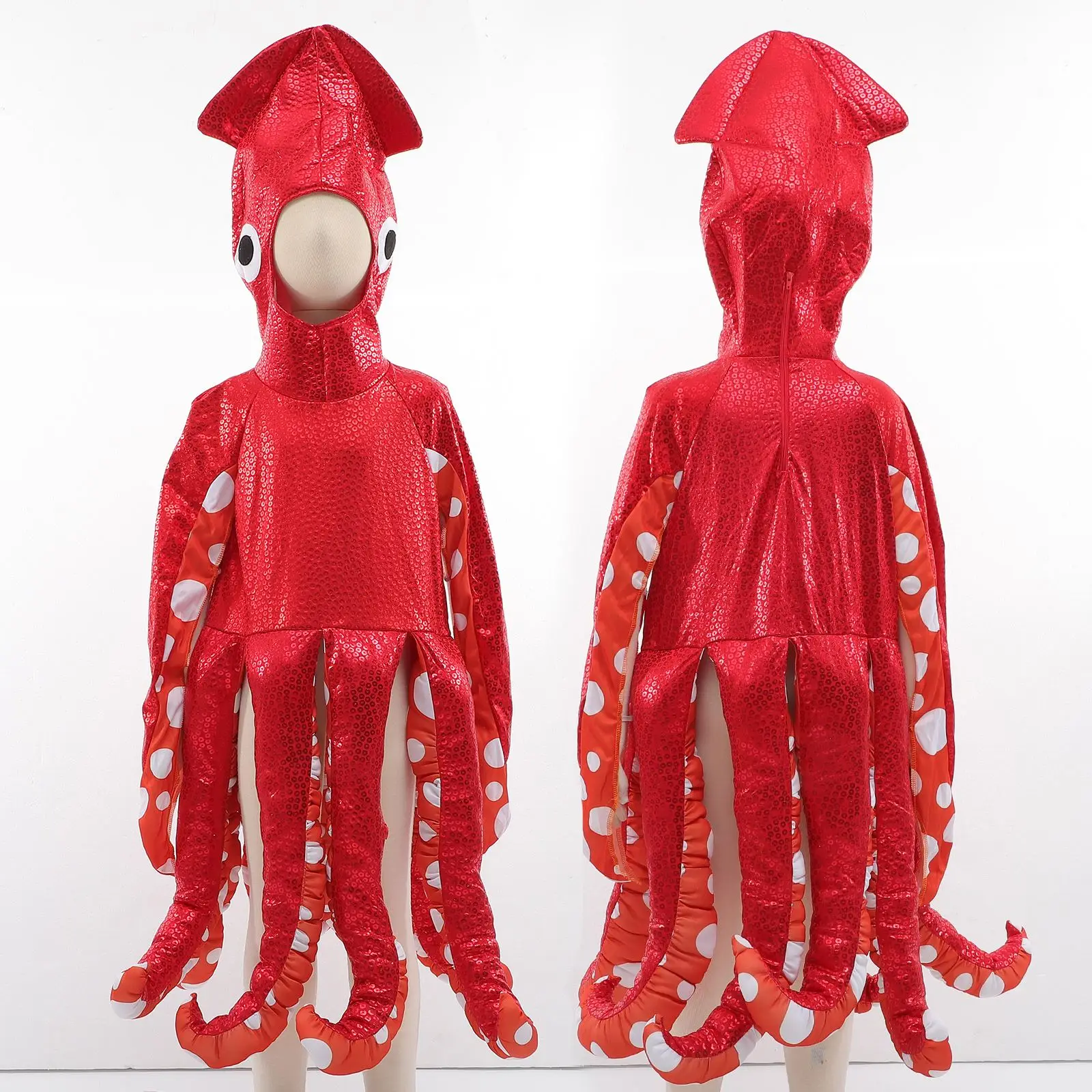 Squid Jumpsuit Costume Kids Halloween Party Outfit Role Play Dress Up Calamari Bodysuits Footies Children Wear Stage image 3