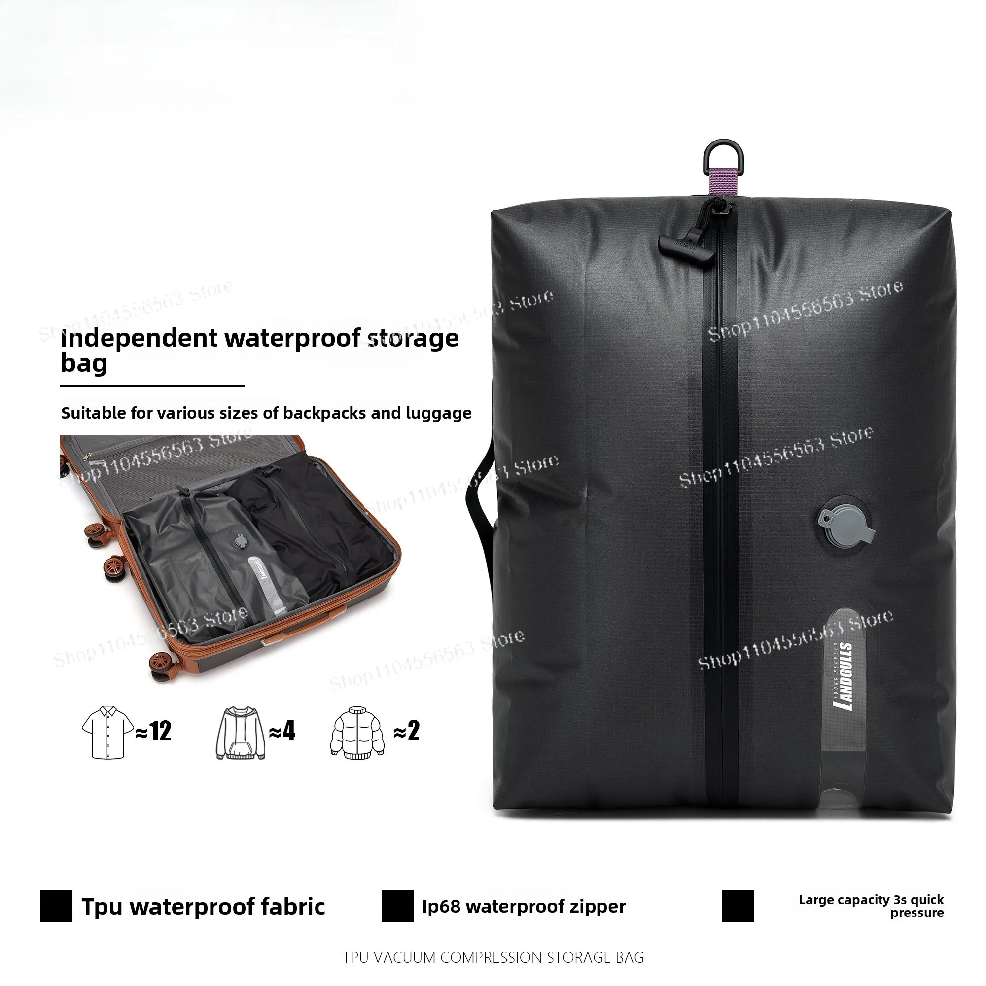 

Pump-Free Vacuum Storage Bags - Travel Compression Packing for Clothes & Moisture Protection