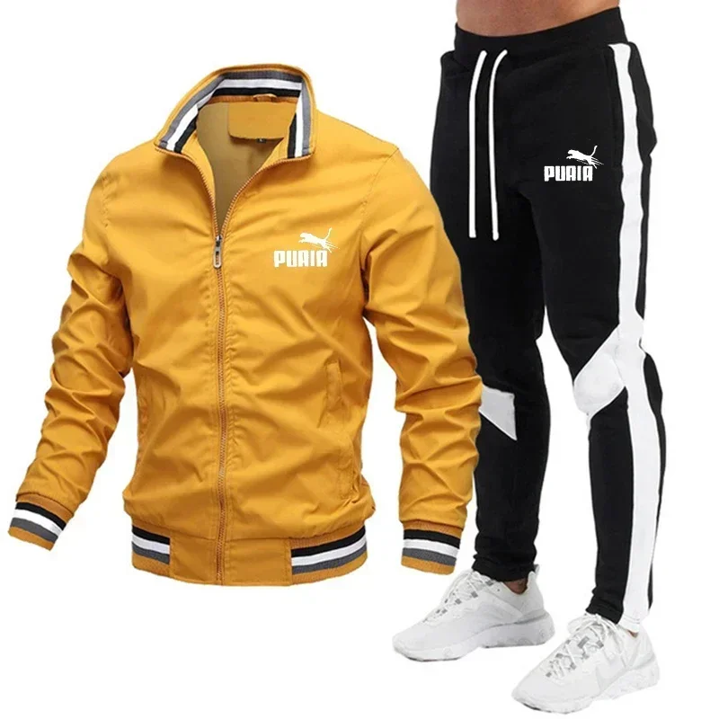 2-piece sportswear men\'s sports jacket+drawstring guard pants men\'s sports suit running sportswear spring and autumn