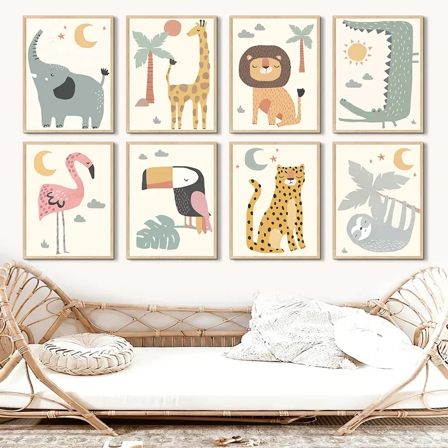 بوهو الحيوانات صديق الفيل الأرنب الدب الغزلان النحل الملصقات وطباعة الحضانة الرسم على لوحات القماش الجدارية الطفل غرفة الاطفال المنزل ديكو #1
