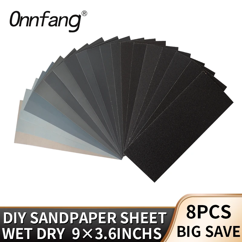 

Onnfang 8pcs Waterproof Sandpaper Water Dry Sandpaper 9x3.6inches 19 Grit Sanding Paper Metal Wood Polishing Abrasive Tools