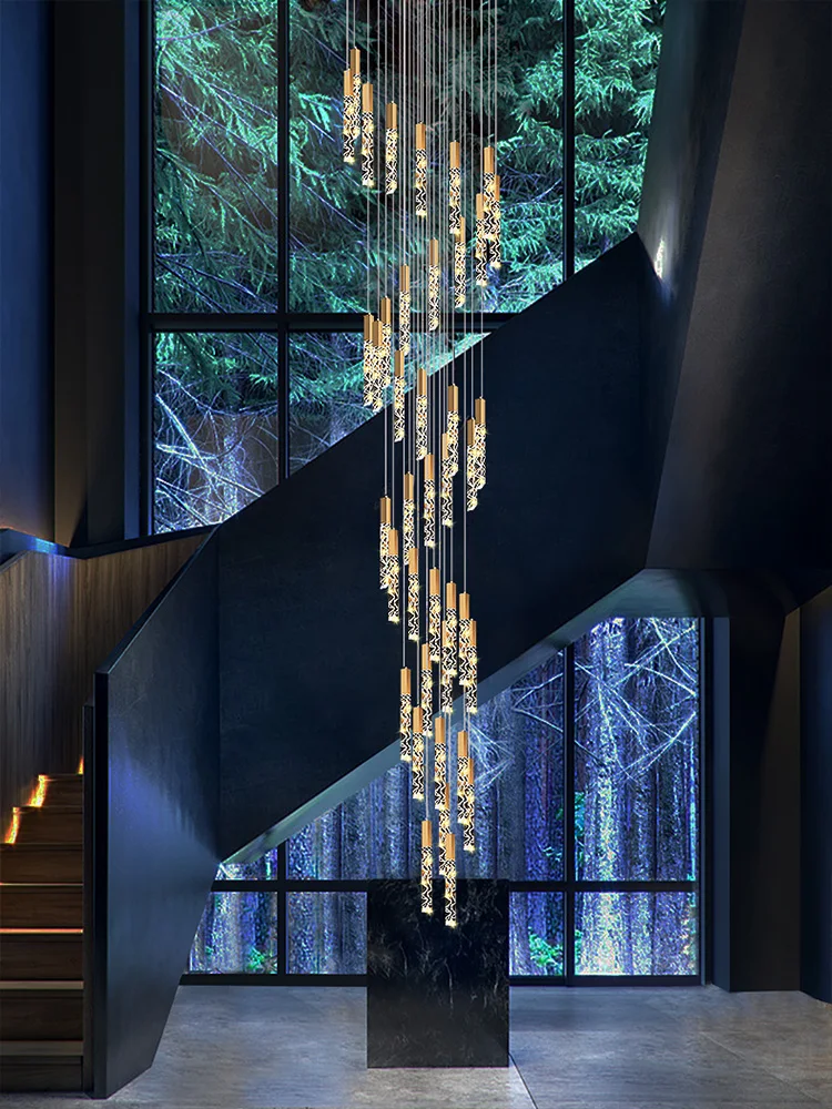 Modern high-end staircase crystal chandeliers are suitable for villas, attics, and living rooms. Long spiral chandelier