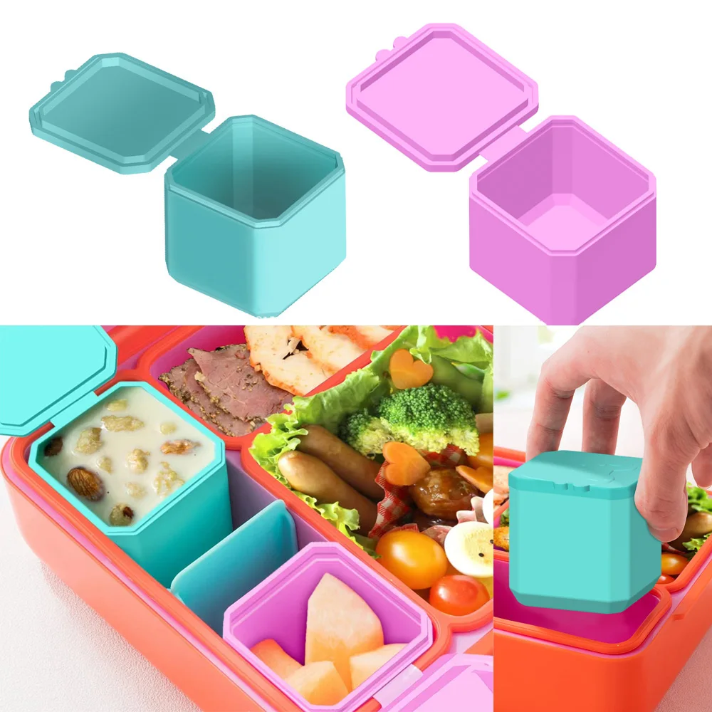 Lunch Box for Kids Salad Dressing Container Non-stick Silicone One-piece Lunch box with Lid Reusable Bento box  Ice Cube Mold