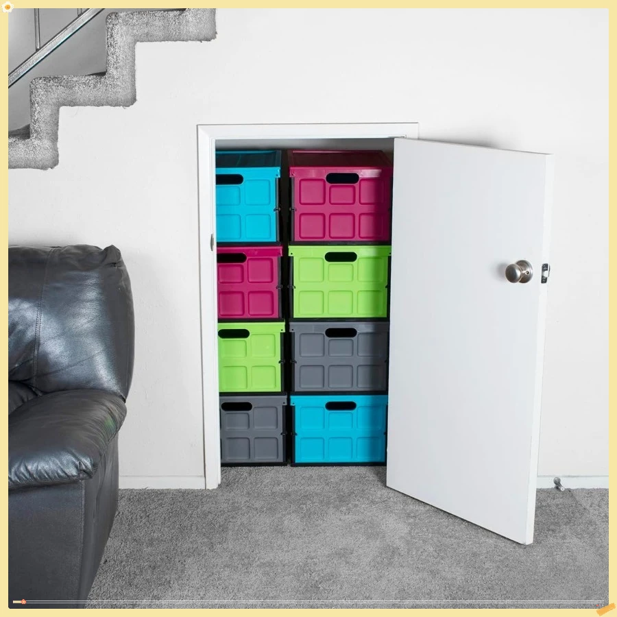 Collapsible Storage Bin with Lid - 48L Foldable Plastic Box , Organization - Stackable Lidded Container with Handles, Turquoise