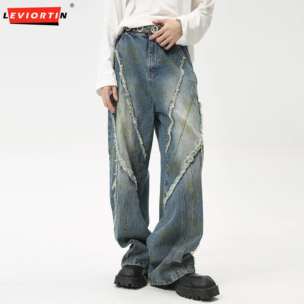 

Summer Men's Straight Denim Pants Y2K Streetwear Korean Style Loose Pockets Zippers Casual Wide Leg Denim Trousers Unisex