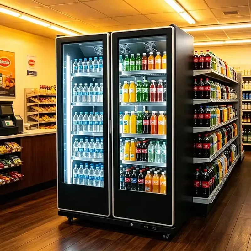 High Quality Double Door Air-cooled Wine Cabinet with Seven Color Illuminated Doors, bar and Beverage Display Cabinet