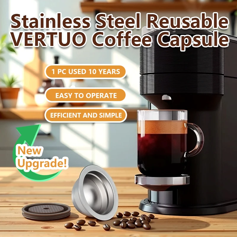 

Reusable Nespresso Vertuo Pods, Stainless Steel Capsules Set with Lid & Tools, for Vertuo Next/Pop/Plus Machines, 80/150/230ml