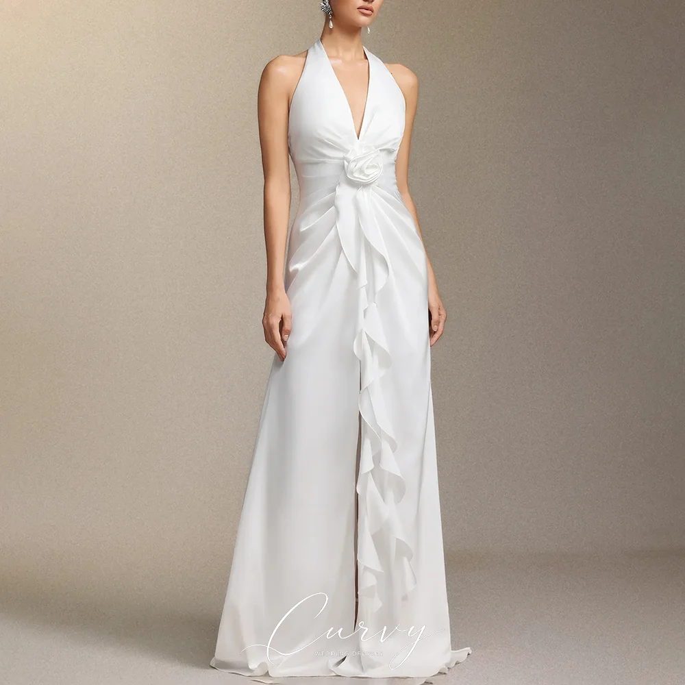 Curvy Elegant Halter 웨딩드레스 Wedding Dresses for WomenV-Neck 3D Rose Ruffle Slit Bridal Gown Customized 2026