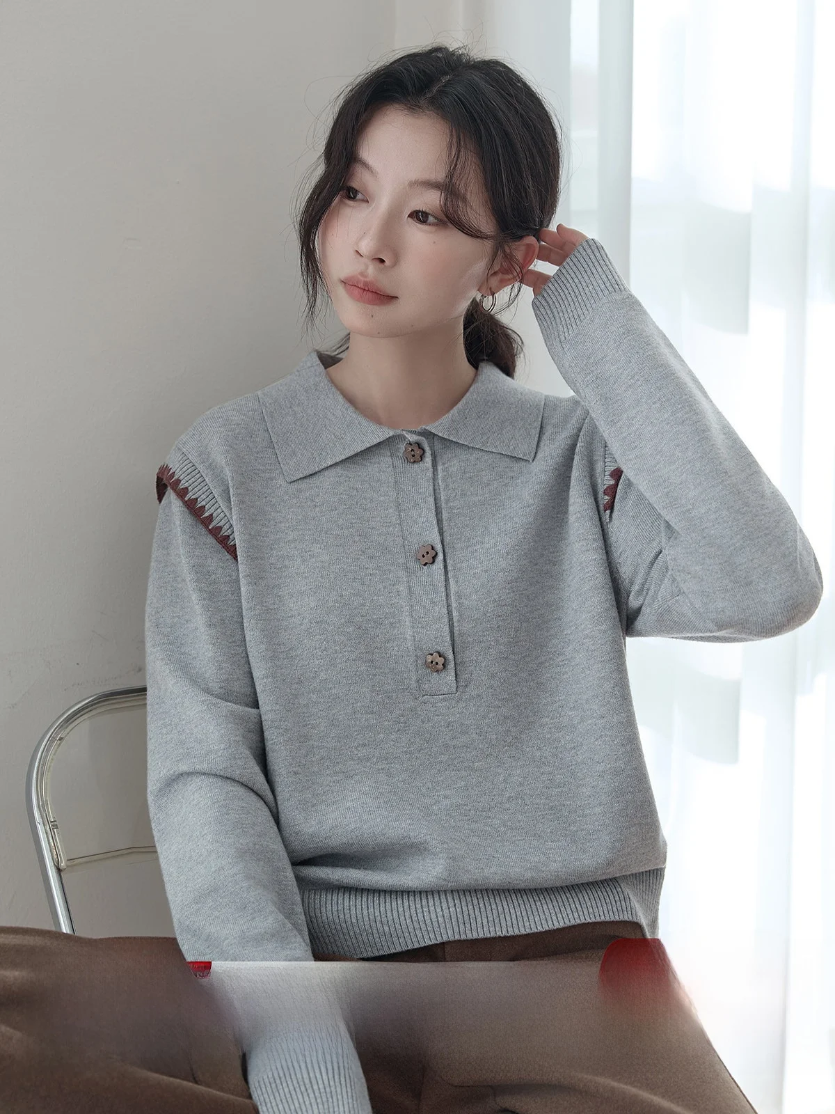 

Вязаный свитер Ele ey для женщин, длинный, с вышивкой, универсальный, весенний, модный, HUIXI, для повседневной носки, приталенный крой