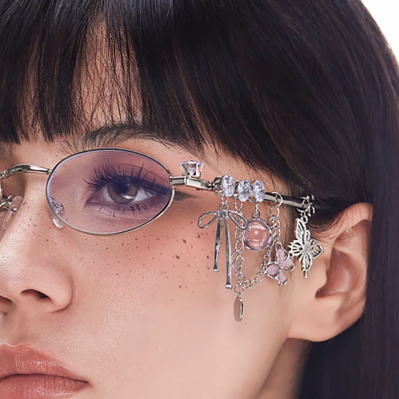 New Personalized Sweet Cool Spicy Girl Eyeglasses Sakura Fashion Star Diamond Small Frame Elliptical Glasses women's Eyeglasses