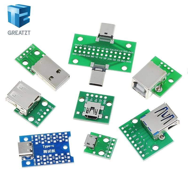 5PCS USB Male Connector / MINI MICRO USB to DIP Adapter female connector 2.54 Connector B Type-C USB2.0 3.0 Female PCB Converter