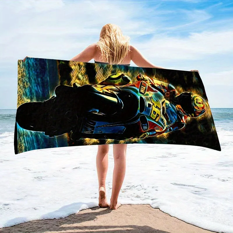 Motorcycle Rider 46 Pattern Thickened Oversized Beach Towel, Super Soft for Vacation Swimming Beach Lover Gift