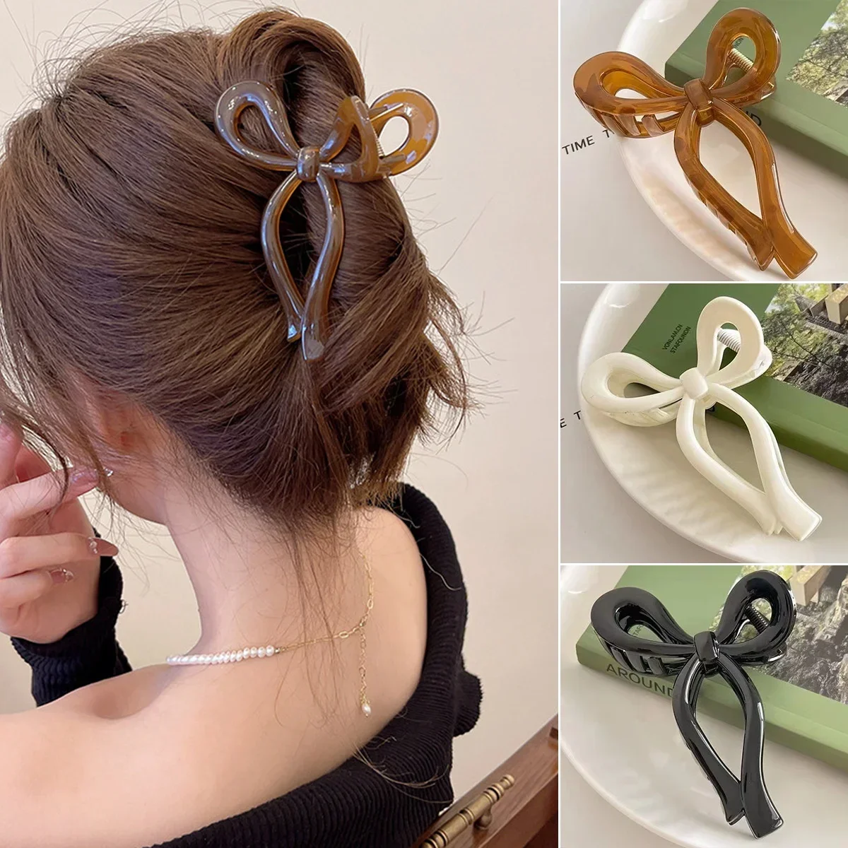 Acrílico bowknot grande garra de cabelo caranguejo cor sólida rabo de cavalo grampos de cabelo menina presilhas bandana acessórios de cabelo para mulher