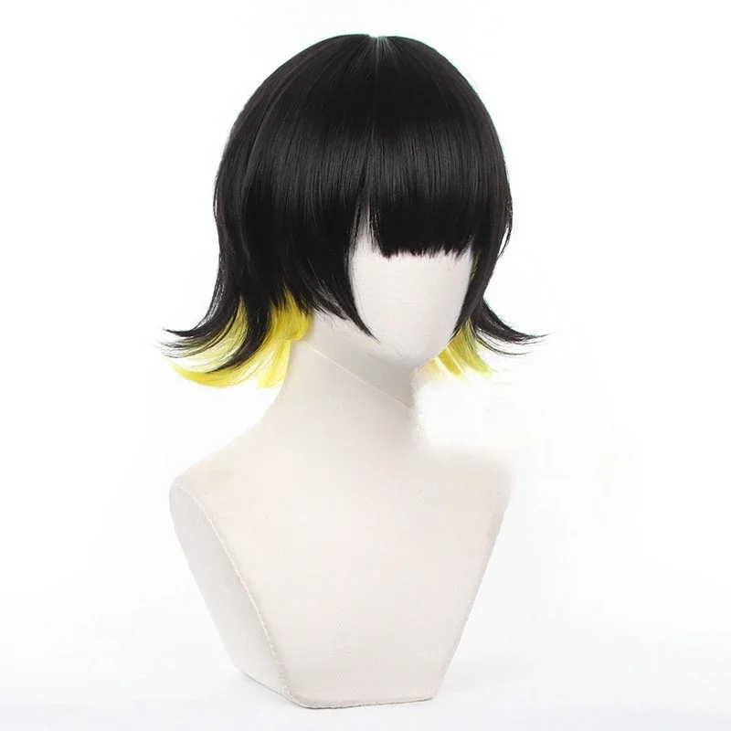 Anime Bachira Meguru Cosplay Wig Black and Yellow Color Short Hair Man Football Player Halloween Roleplay Wig