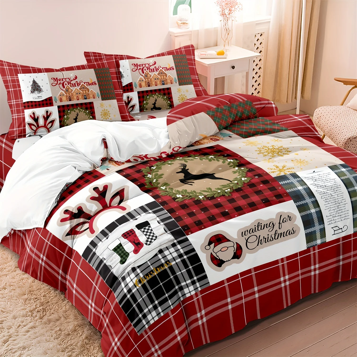Christmas-Themed Digital Print Duvet Cover Set - 3 Piece Bedding Collection