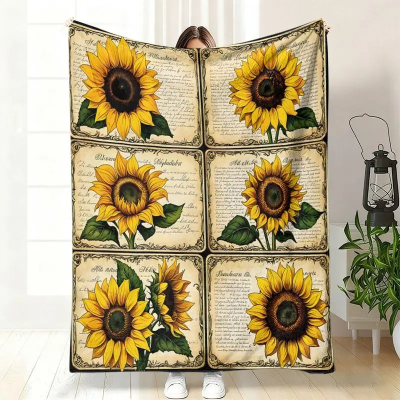 VIKAMA Sunflower Flannel Blanket for Bedroom Dormitory Nap Blanket Sofa Throw Blanket Air Conditioner Blanket Home Decor