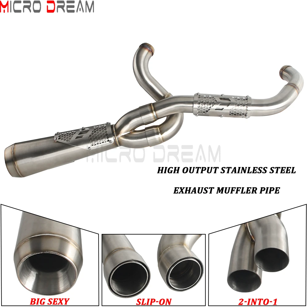 Slip-on Muffler Full Exhaust System 2-in-1 Muffler Pipe For Harley Dyna Low Rider S FXDLS Super Wide Glide FXD FXDWG   FXDF FXDB