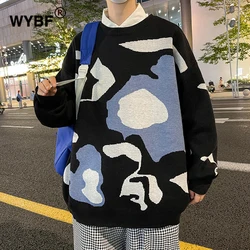 Men's Winter Knitted Sweater Pullover Print Korean Fashion Clothes Knitwears Clothing Round Neck Loose Versatile Warm Camo