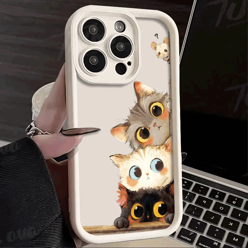 Aquarell Kätzchen Curious Mouse stoßfeste Handyhülle für Xiaomi Redmi Note 14 13 12 11 10 9 8 7 Pro Anti-Rutsch-weiche TPU-Abdeckung – Detail 9