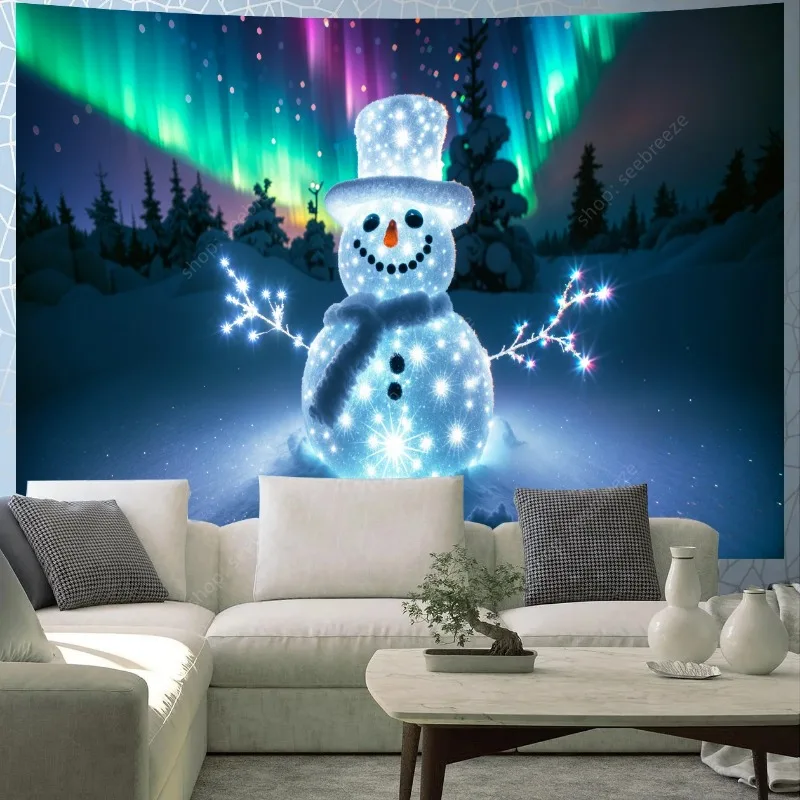 Enchanting polar lights Snowman Tapestry for Christmas Backdrop Decorative Props Home Wall Decor Christmas Gift for Friends