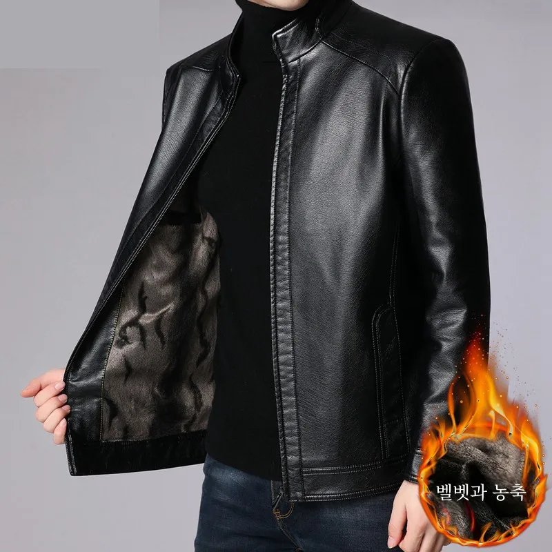 Dad Leather Coat Men's Middle-Aged Genuine Leather Leather jacket Men's Fleece-lined Thickened Outerwear Middle-Aged and Elde...